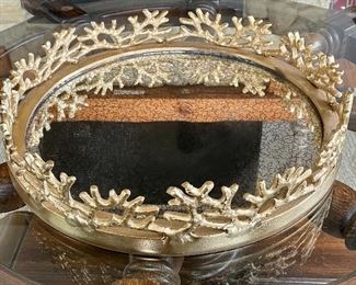 Item 278:  Crackle Glass & Gold Gilt Coral Serving Tray - 14.5" x 3":  $38
