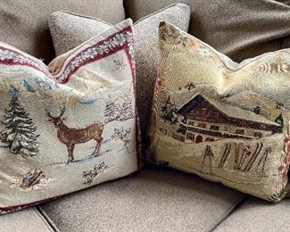 Item 283:  Tapestry Down Pillows (Deer & Ski Lodge) - 20" x 20":  $24/Each