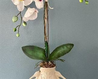 Item 294:  Crane Vase with Faux Orchids - 31": $42