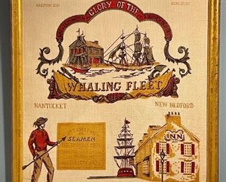 Item 410:  Framed Vintage "Whaling Fleet" Textile- 17.25" x 20.5": $45