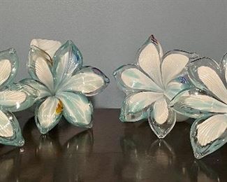 Item 307:  (4) Light Blue & White Glass Flowers: $68