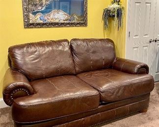 Item 28:  Leather Sofa with Nailhead Trim - 75"l x 27"w x 33"h:  $475