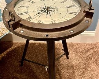 Item 337:  Compass/Clock Side Table - 19" x 24.5": $145