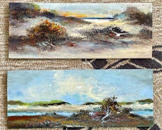 Item 439:  (2) Oil on Boards by R.E. Parsons - 14" x 5.5": $38/Each