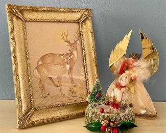Item 234:  Gold Gilt Deer, Angel Figurine (Germany) & Skier (Japan):  $28                                                                                                     Tallest - 6.75"