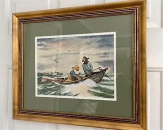 Item 445:  Watercolor (men fishing) - 19.25" x 16.25": $165