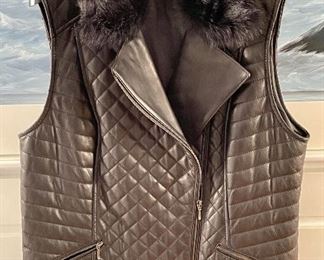 Item 469:  Talbots Leather & Fur Vest (size L): $28