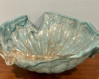 Item 314:  Aqua and Gold Murano Glass Bowl - 12.5" x 5": $68