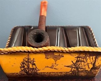 Item 342:  Vintage Ceramic 4 Pipe Stand with Maritime Theme:  $45
