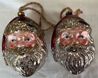 Item 493:  (2) Glass Xmas Santa Ornaments:  $14/Ea