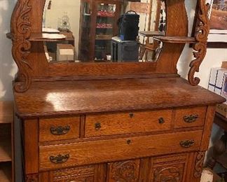 Beautiful Ornate Antique Sideboard Buffet with Mirror