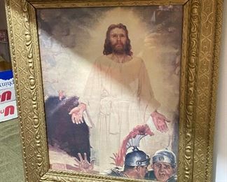 Old Gesso Framed Jesus Print