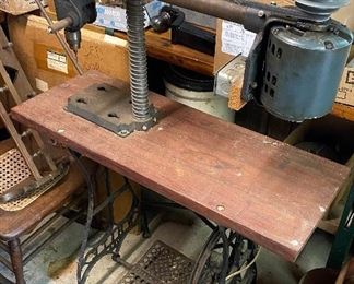 Old Drill Press Mounted on Sewing Machine Base