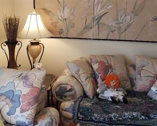 Over stuffed sofa, love seat, screen