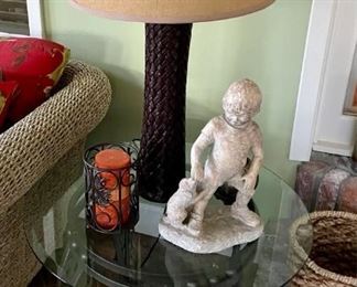 Lamp, glass top table, decor