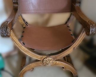 Folding solid wood & leather renaissance chair