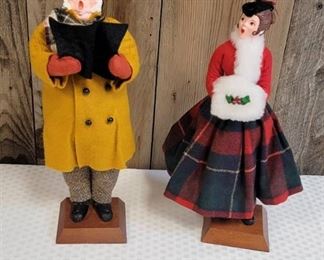 Simpich Victorian Lady Caroler with Muff and Simpich Fat Man with Mustard Yellow Coat