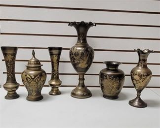 Beautiful Etched Brass Vases and Urn
