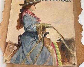 Original oil painting on leather, signed.