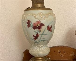 Vintage milk glass hand painted lamp.