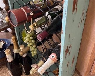 Green distressed wine rack.
