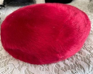 Fluffy wool red vintage designer hat.