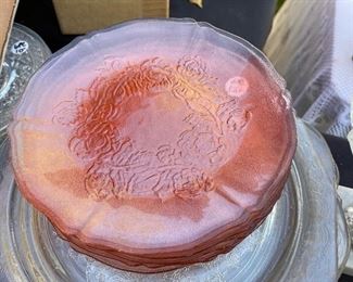 Pink vintage glass plates.