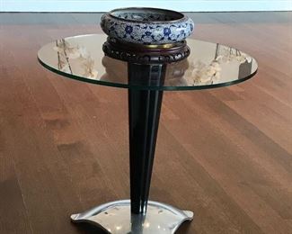 Post Modern side table
Glass, wood & metal
1 of pair

Antique Chinese cloisonné bowl