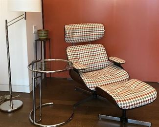 Crate & Barrel floor lamp
Eileen Gray style side table
Northfield Eames style 
chair & ottoman