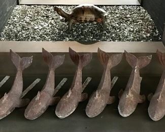 Set of 12 steel whales