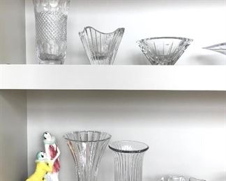 German figural porcelain clock 

Various crystal & glass vessels