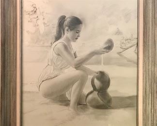 Antonio Ramos Barbarosa 
Kneeling girl with gourd
Pencil drawing 