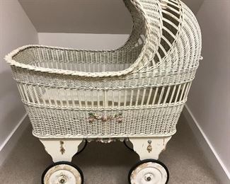 Antique wicker bassinet