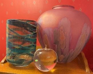 tiffany & co art glass apple paperweight -rueven signed art glass and mdina blue/green art glass 