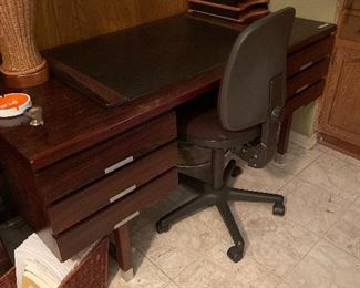 awesome mid century desk - right side is file  and left is 3 drawers  bookshelf looks nice with it  too !