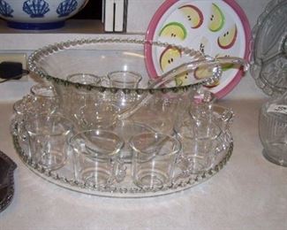 candlewick   punch bowl set w/ glass ladle 