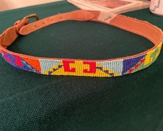 leather vintage beaded belt-colorful !!