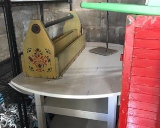 Vintage tool box and white dining table