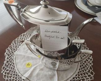 Silverplated Tea pot with cream and sugar set