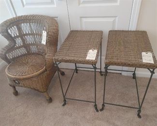Pier 1 Rattan chair and side tables