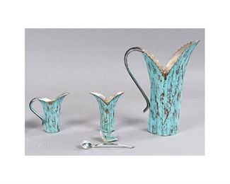 Collection of (3) Verdigris Agave Pitchers, Emilia Castillo