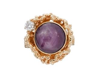Star Ruby Diamond 14k Gold Ring