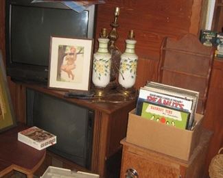Lamps, vintage televisions, LP's