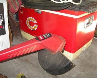 Red metal Coleman cooler