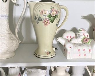 INCREDIBLE ANTIQUE ELECTRIC COFFEE POT ALONG WITH VINTAGE PITCHERS AND TEAPOT COLLECTION.