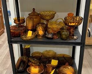 BEAUTIFUL BLUE AND AMBER GLASSWARE.