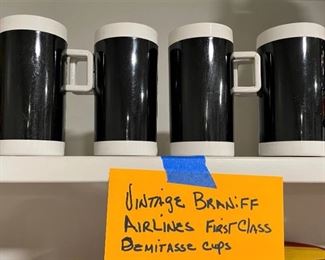 VINTAGE SET OF BRANIFF INTERNATIONAL AIRLINES FIRST CLASS THERMAL INSULATED COFFEE ESPRESSO DEMITASSE CUPS.