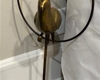 NICE VINTAGE BRASS PARROT ON STAND.