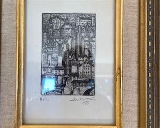 Vintage mall  etching  beautifully framed.  $120   approximately 8x 12