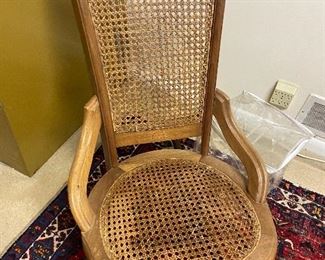 Cane back and round cane seat, double stretchers on the side, 33"h x 16"w x 19"d  valued at $400 - $800.  asking $180